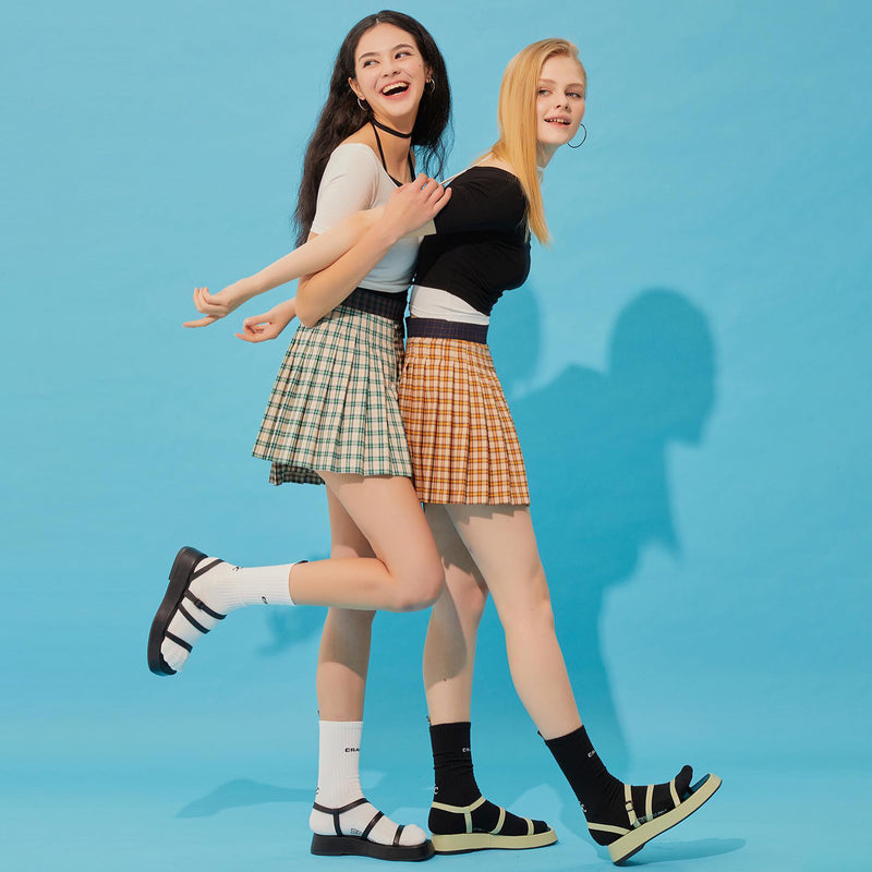 CRANK PLEATS MULTI CHECK ASYMMETRIC SKIRT