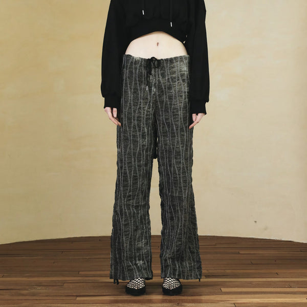 SETSETSET OVERFIT UNIQUE DENIM SHIRRING PANTS GRAY