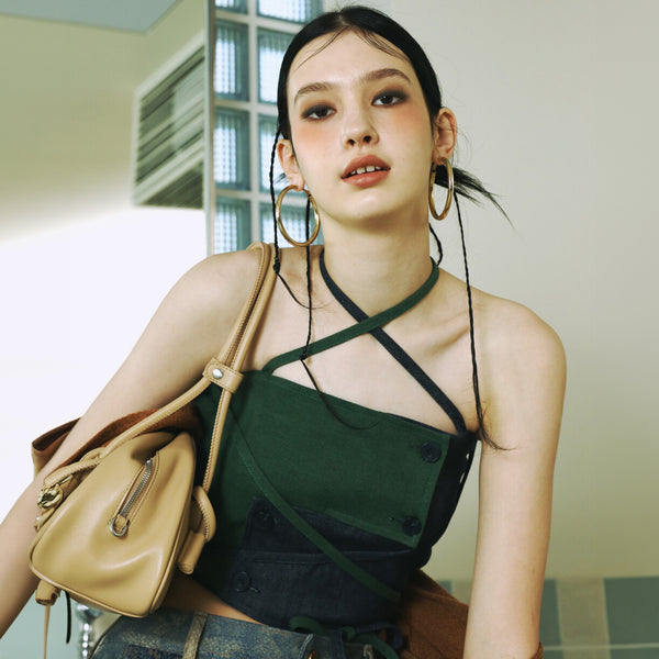 SETSETSET SIGNATURE CROSSOVER DENIM TANK TOP GREEN