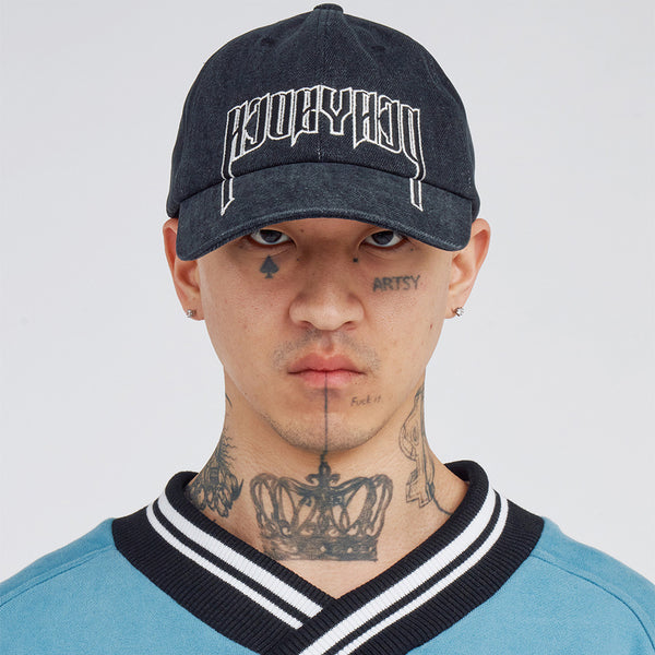 AJOBYAJO ARCH LOGO DENIM CAP BLACK