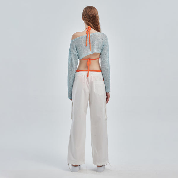 CRANK COTTON WAX CARGO SIDE PANTS WHITE