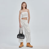 CRANK COTTON WAX CARGO SIDE PANTS WHITE