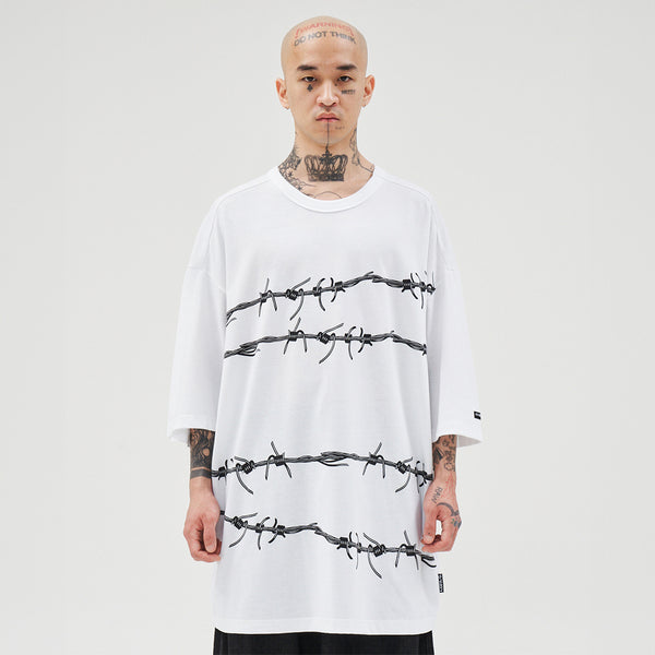 AJOBYAJO BARBED WIRE T-SHIRT WHITE