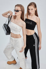 CRANK COTTON WAX CARGO SIDE PANTS WHITE