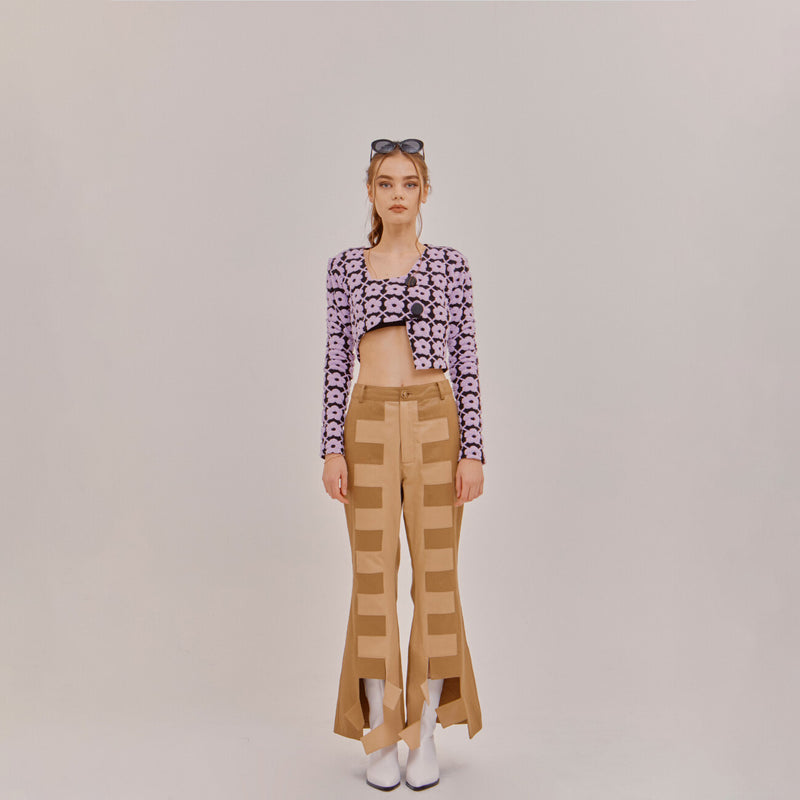 SETSETSET FLOWER KINT CROP CARDIGAN PURPLE