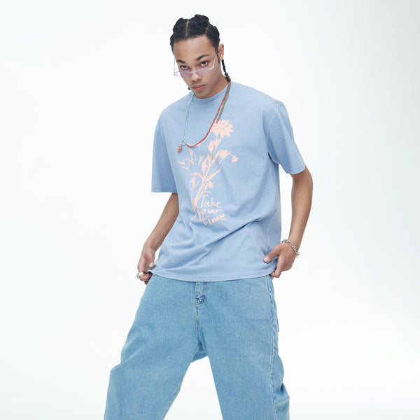 SSERPE WILDFLOWER PIGMENT HALF SLEEVE TEE SKY BLUE