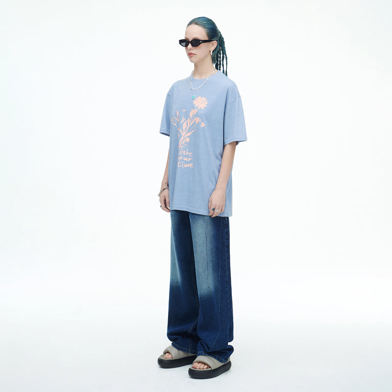 SSERPE WILDFLOWER PIGMENT HALF SLEEVE TEE SKY BLUE