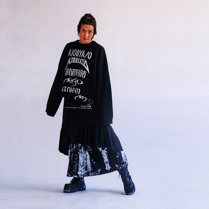 AJOBYAJO TOTAL LOGO CROPPED SWEATER BLACK