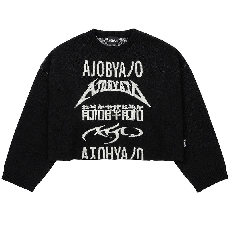 AJOBYAJO TOTAL LOGO CROPPED SWEATER BLACK