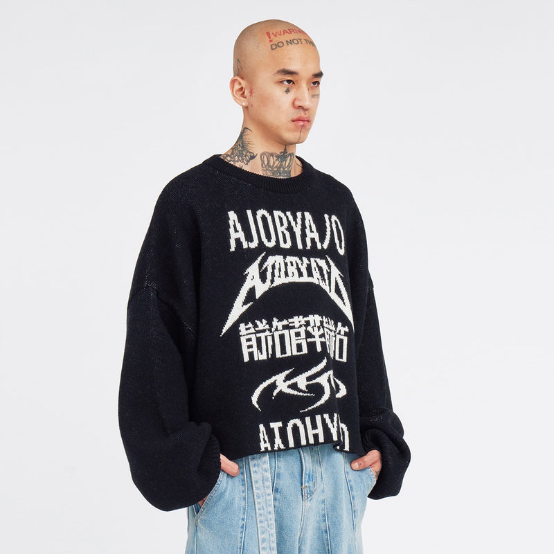 AJOBYAJO TOTAL LOGO CROPPED SWEATER BLACK