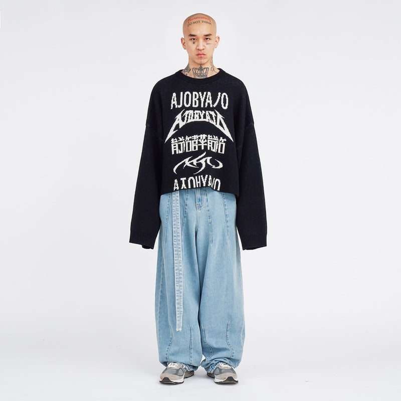 AJOBYAJO TOTAL LOGO CROPPED SWEATER BLACK