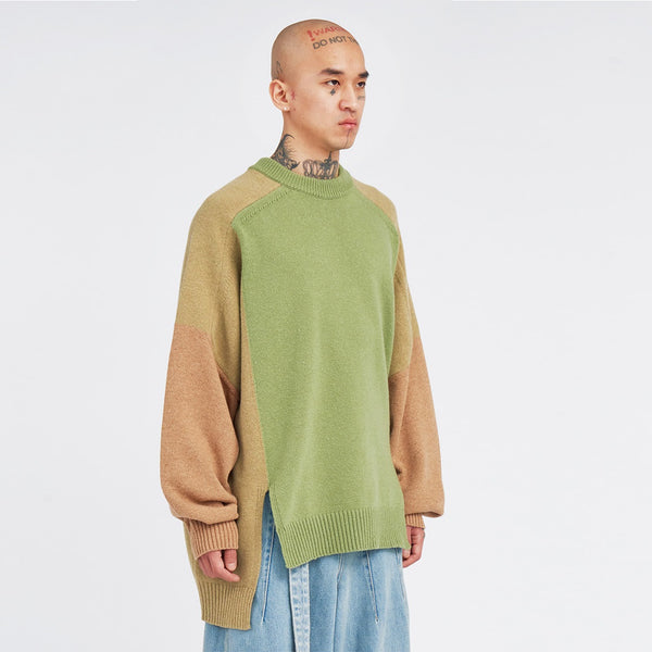 AJOBYAJO TRI COLOR MIXED SWEATER MUSTARD