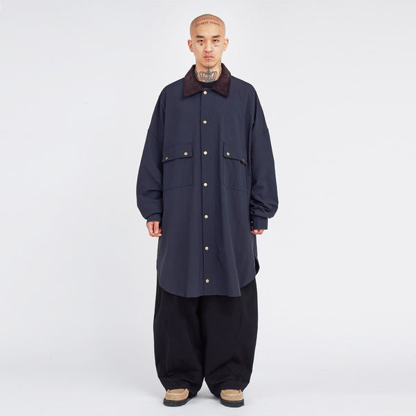 AJOBYAJO OVERSIZED WAX SHIRT JACKET NAVY
