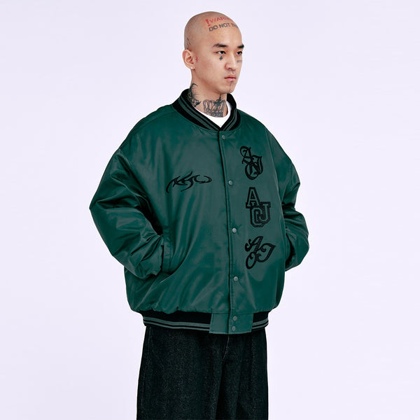 AJOBYAJO NYLON BASEBALL JACKET GREEN