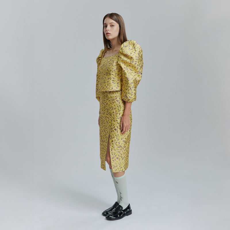 AVAVAV JACQUARD PENCIL SKIRT YELLOW
