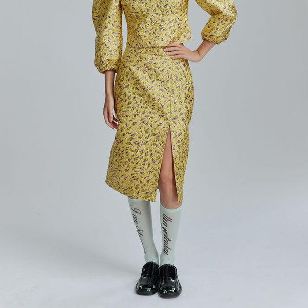 AVAVAV JACQUARD PENCIL SKIRT YELLOW