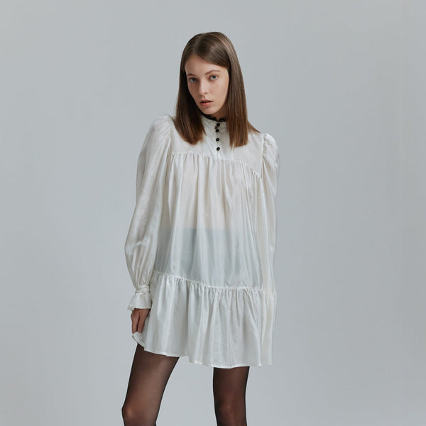 AVAVAV MINI RUFFLE LACE COLLAR DRESS WHITE