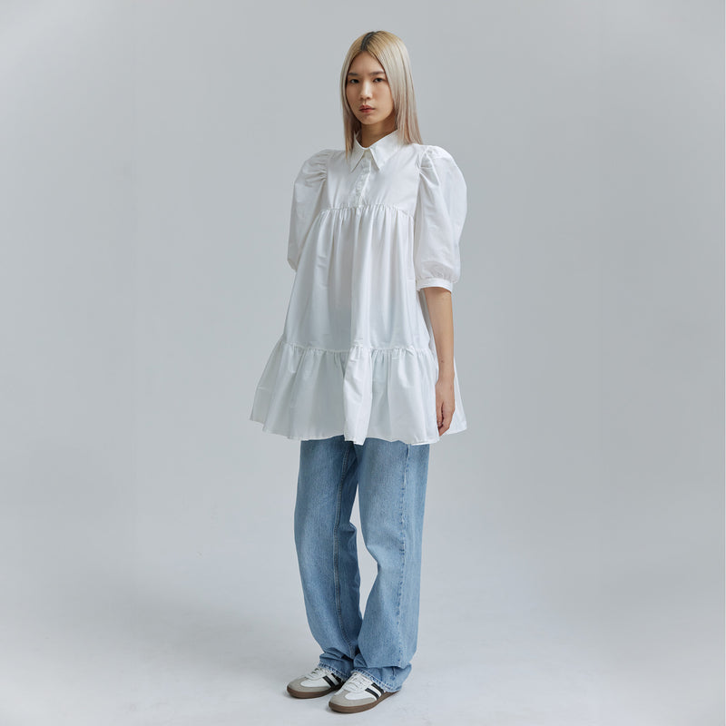 AVAVAV SHORT SLEEVE PUFF SHIRT DRESS WHITE