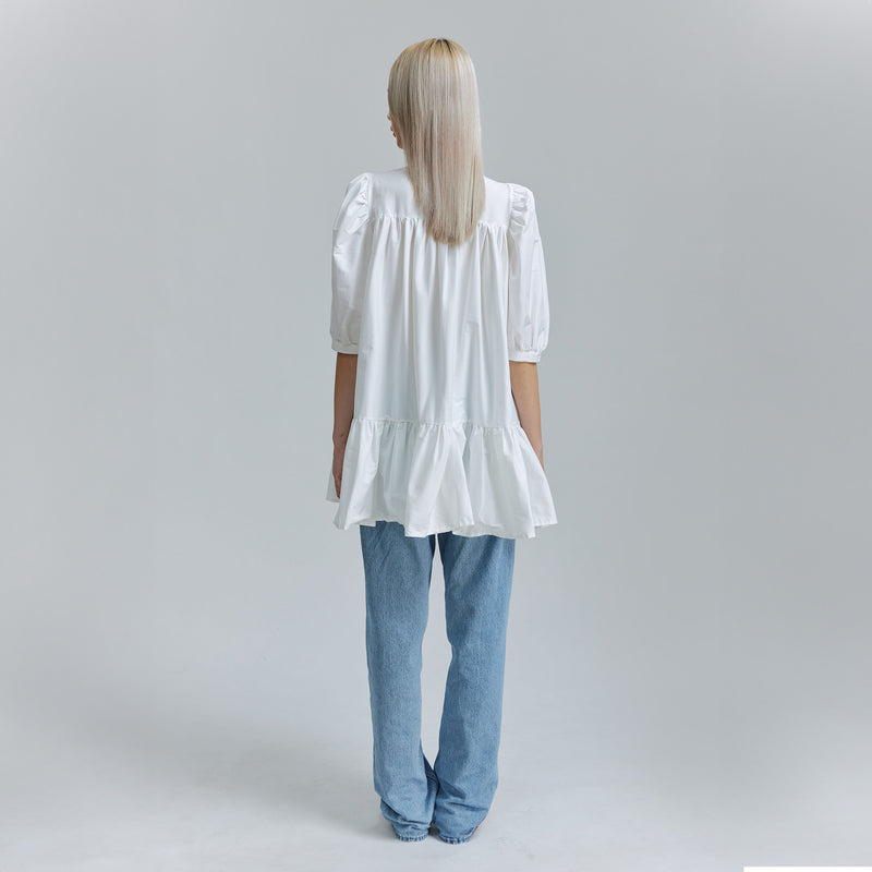 AVAVAV SHORT SLEEVE PUFF SHIRT DRESS WHITE