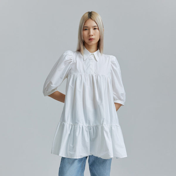 AVAVAV SHORT SLEEVE PUFF SHIRT DRESS WHITE