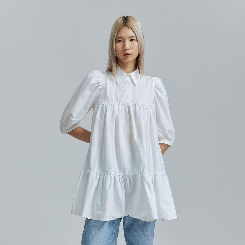 AVAVAV SHORT SLEEVE PUFF SHIRT DRESS WHITE
