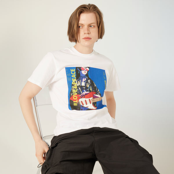 UL:KIN X TREE 13 ARTIST T-SHIRT LOVE AND PEACE WHITE