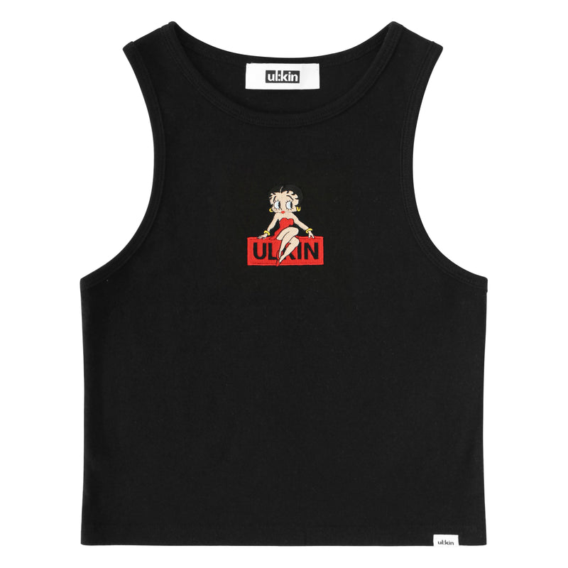 UL:KIN X BETTY BOOP CROP SLEEVELESS T-SHIRT BLACK