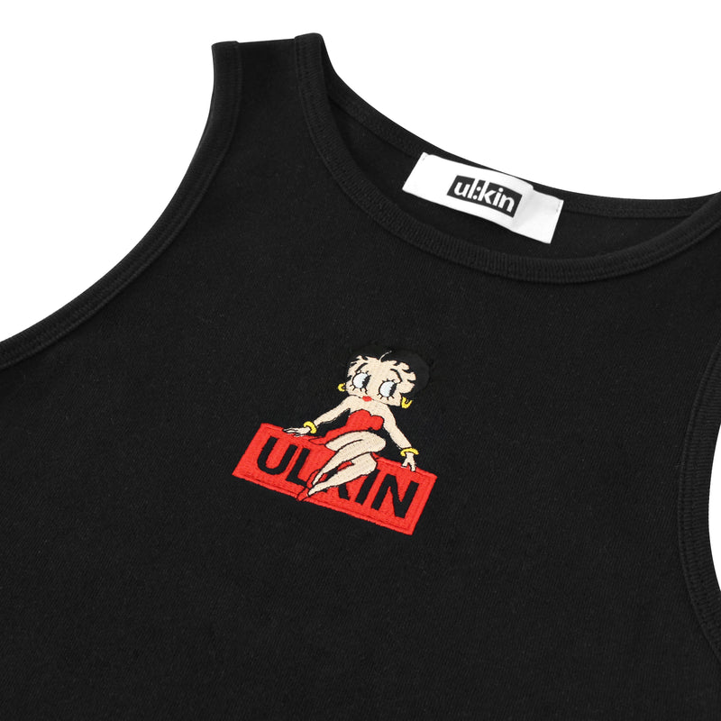 UL:KIN X BETTY BOOP CROP SLEEVELESS T-SHIRT BLACK