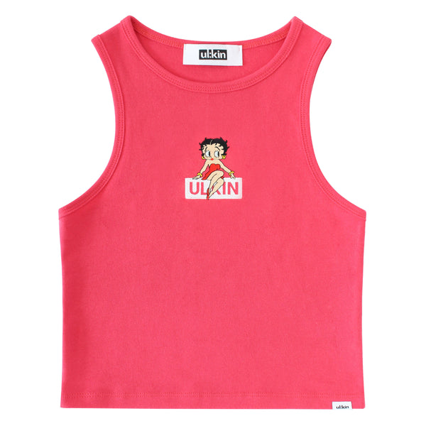 UL:KIN X BETTY BOOP CROP SLEEVELESS T-SHIRT PINK