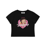 UL:KIN X BETTY BOOP HEARTCLUB SEMI-CROP T-SHIRT BLACK