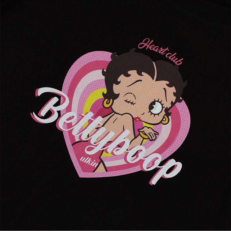 UL:KIN X BETTY BOOP HEARTCLUB SEMI-CROP T-SHIRT BLACK