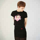 UL:KIN X BETTY BOOP HEARTCLUB SEMI-CROP T-SHIRT BLACK