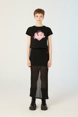 UL:KIN X BETTY BOOP HEARTCLUB SEMI-CROP T-SHIRT BLACK