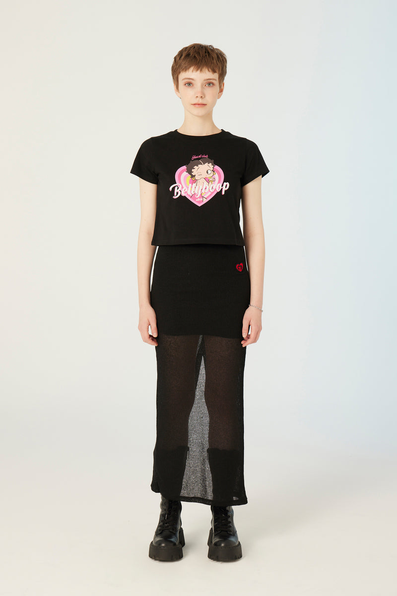 UL:KIN X BETTY BOOP HEARTCLUB SEMI-CROP T-SHIRT BLACK