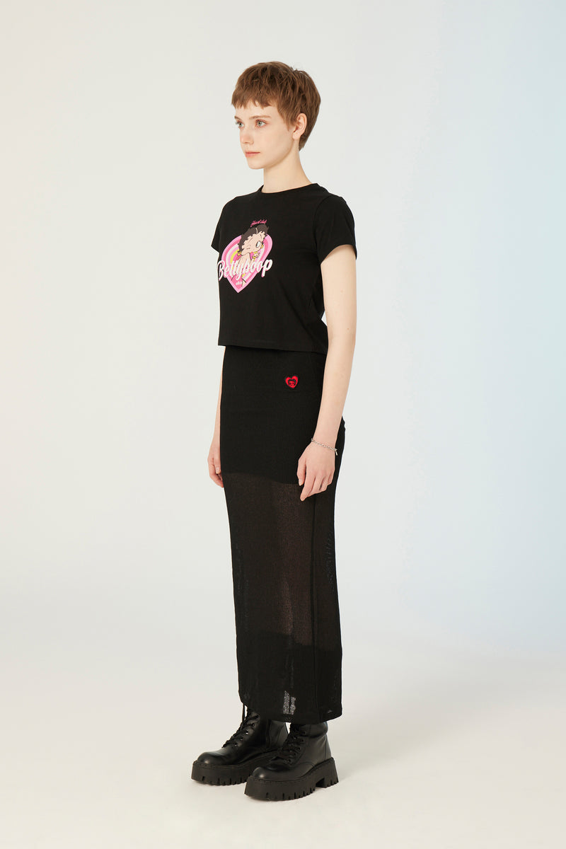 UL:KIN X BETTY BOOP HEARTCLUB SEMI-CROP T-SHIRT BLACK