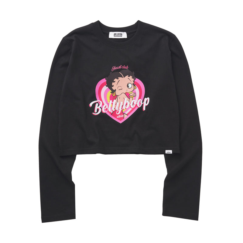 UL:KIN X BETTY BOOP LOVE POWER SEMI-CROP LONG SLEEVE T-SHIRT BLACK