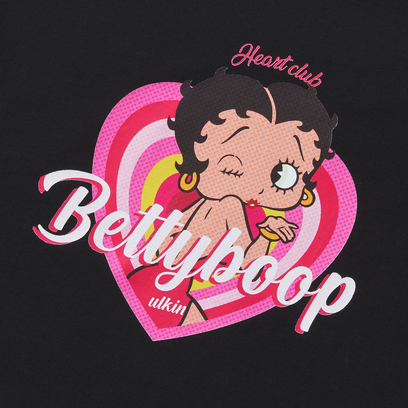 UL:KIN X BETTY BOOP LOVE POWER SEMI-CROP LONG SLEEVE T-SHIRT BLACK
