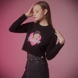 UL:KIN X BETTY BOOP LOVE POWER SEMI-CROP LONG SLEEVE T-SHIRT BLACK