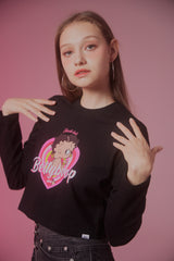 UL:KIN X BETTY BOOP LOVE POWER SEMI-CROP LONG SLEEVE T-SHIRT BLACK