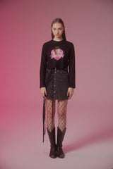 UL:KIN X BETTY BOOP LOVE POWER SEMI-CROP LONG SLEEVE T-SHIRT BLACK