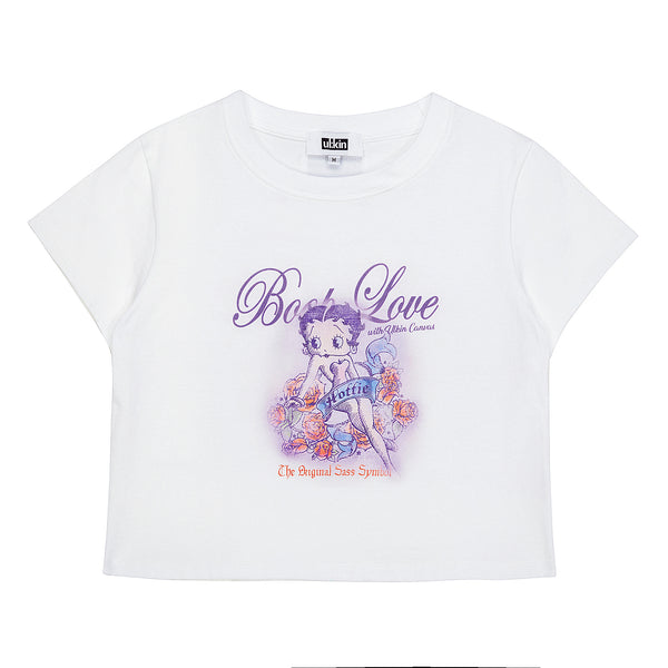 UL:KIN X BETTY BOOP BOOP LOVE SEMI-CROP T-SHIRT WHITE