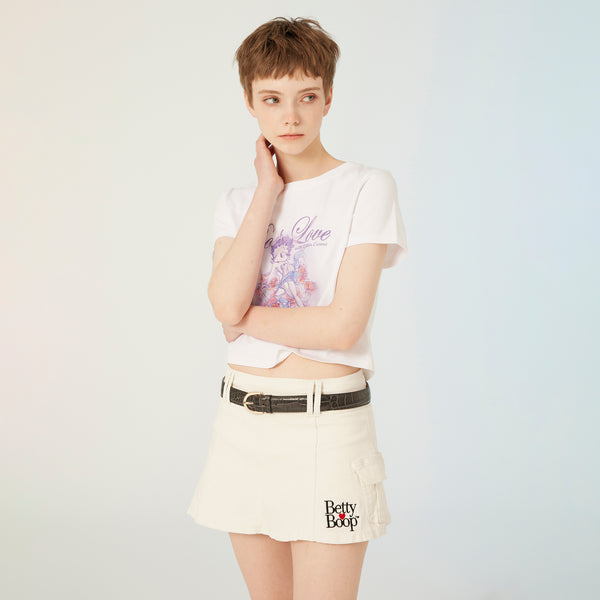 UL:KIN X BETTY BOOP BOOP LOVE SEMI-CROP T-SHIRT WHITE