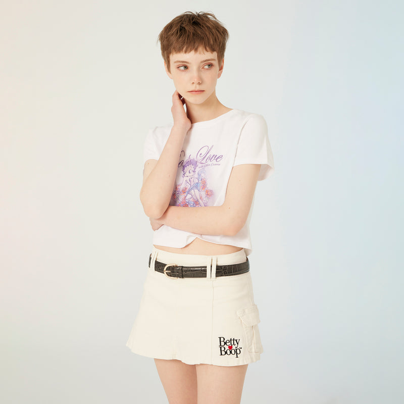 UL:KIN X BETTY BOOP BOOP LOVE SEMI-CROP T-SHIRT WHITE