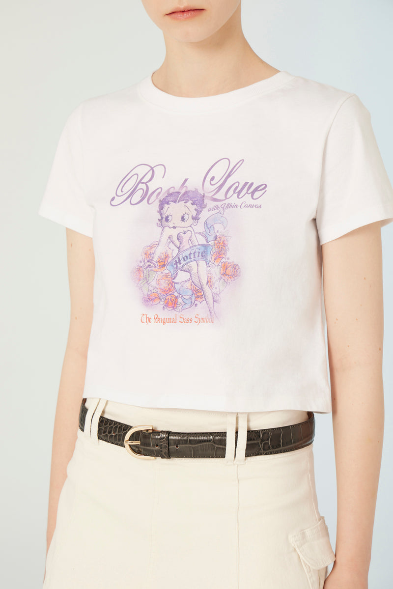 UL:KIN X BETTY BOOP BOOP LOVE SEMI-CROP T-SHIRT WHITE