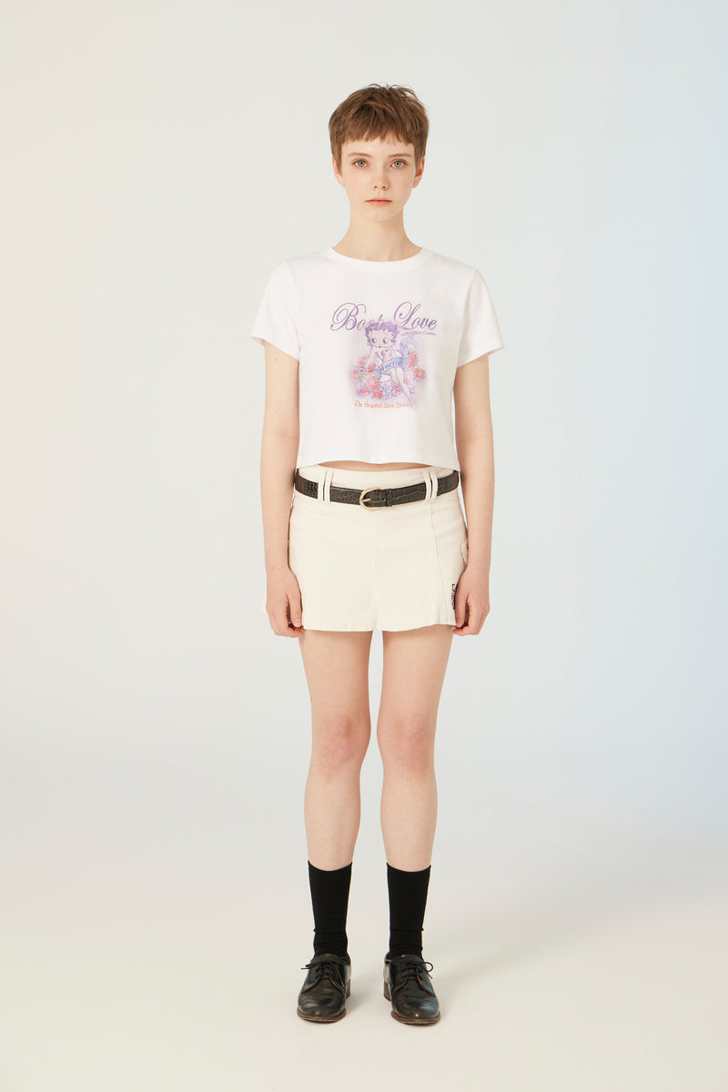 UL:KIN X BETTY BOOP BOOP LOVE SEMI-CROP T-SHIRT WHITE