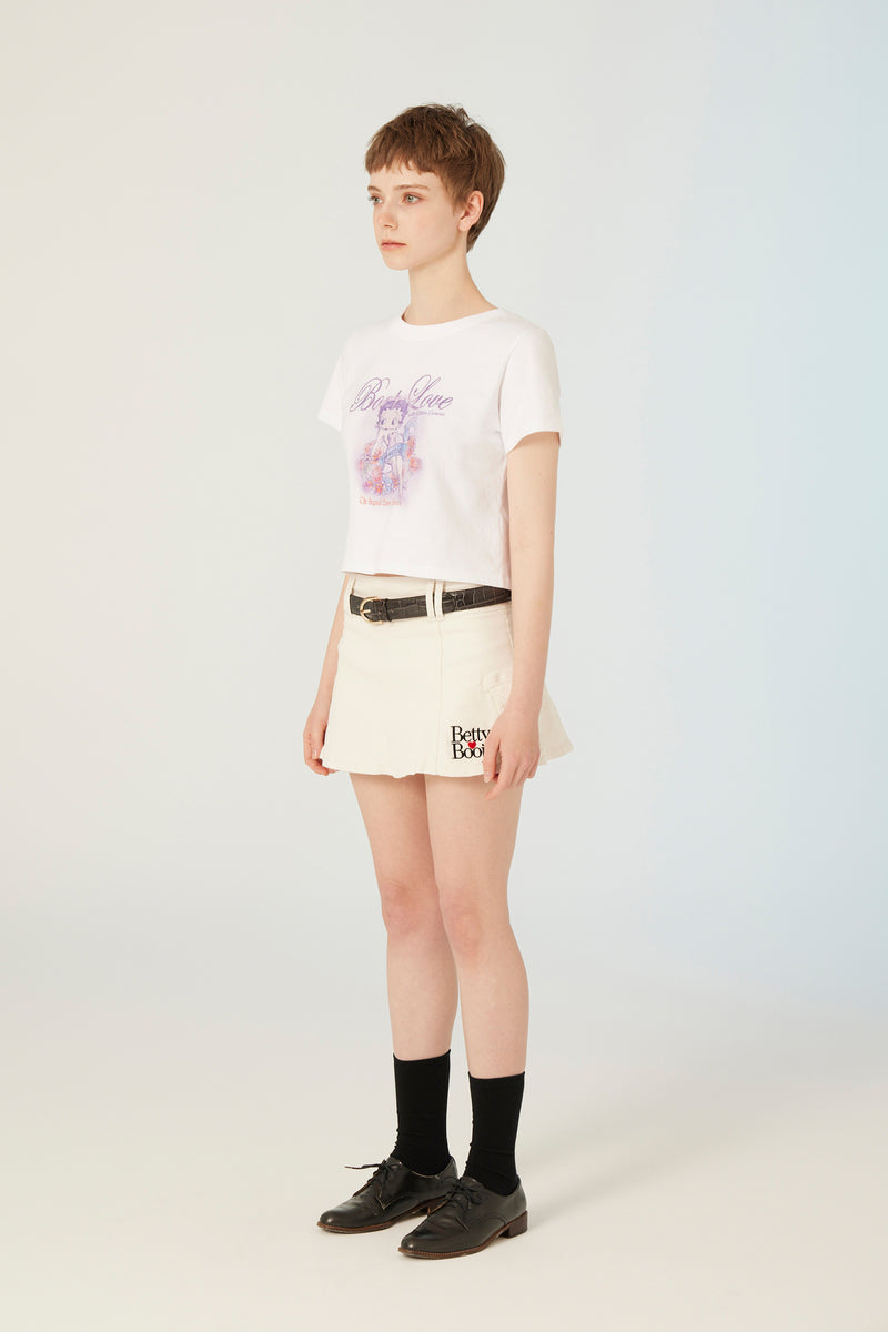 UL:KIN X BETTY BOOP BOOP LOVE SEMI-CROP T-SHIRT WHITE