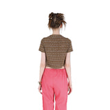 SETSETSET KNIT SHORT SLEEVE CROP CARDIGAN BROWN