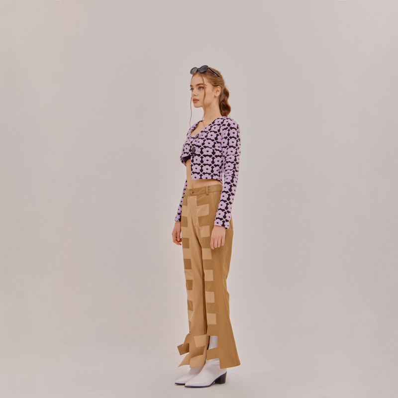 SETSETSET FLOWER KINT CROP CARDIGAN PURPLE