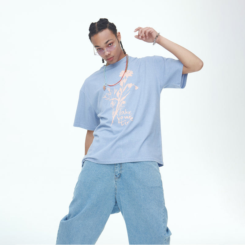 SSERPE WILDFLOWER PIGMENT HALF SLEEVE TEE SKY BLUE