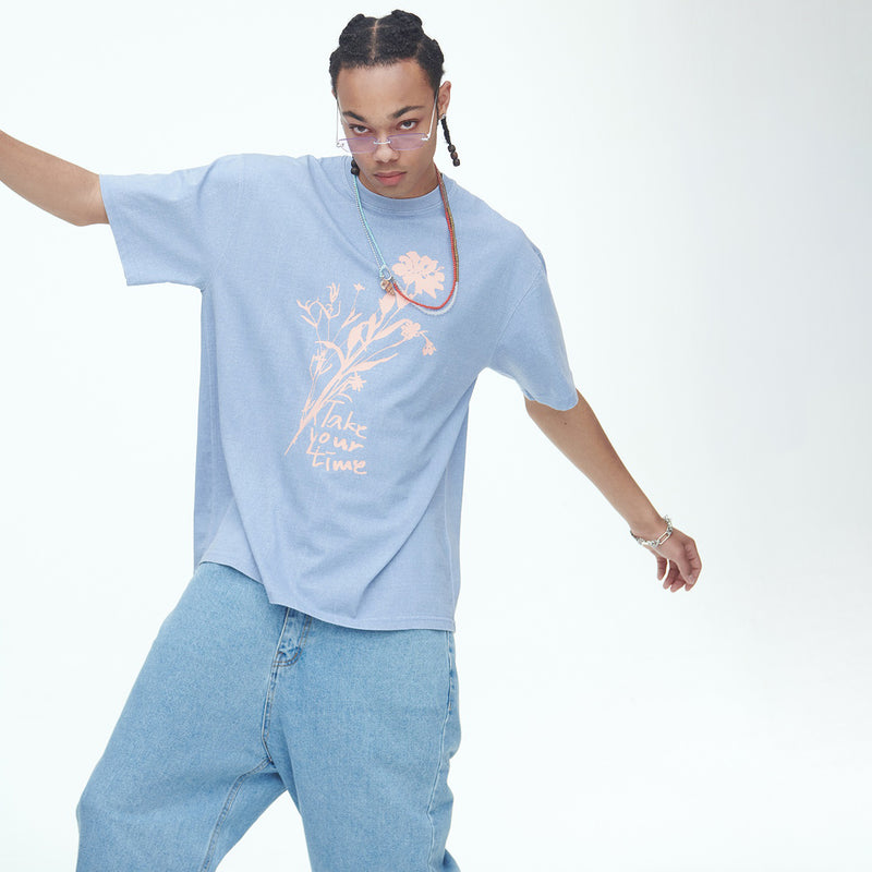 SSERPE WILDFLOWER PIGMENT HALF SLEEVE TEE SKY BLUE